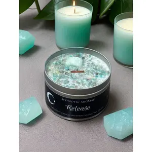 Release Crystal Intention Candle Amazonite Matcha Green Tea Wooden Wick