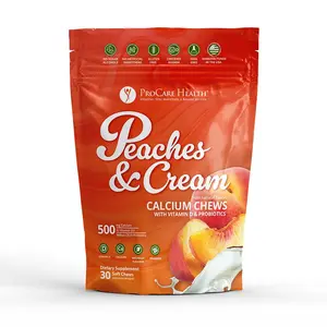 ProCare Health Peaches & Cream Calcium Soft Chews | 500mg with Vitamin D & Probiotics | Lactose-Free Natural Sweeteners | 30 Count