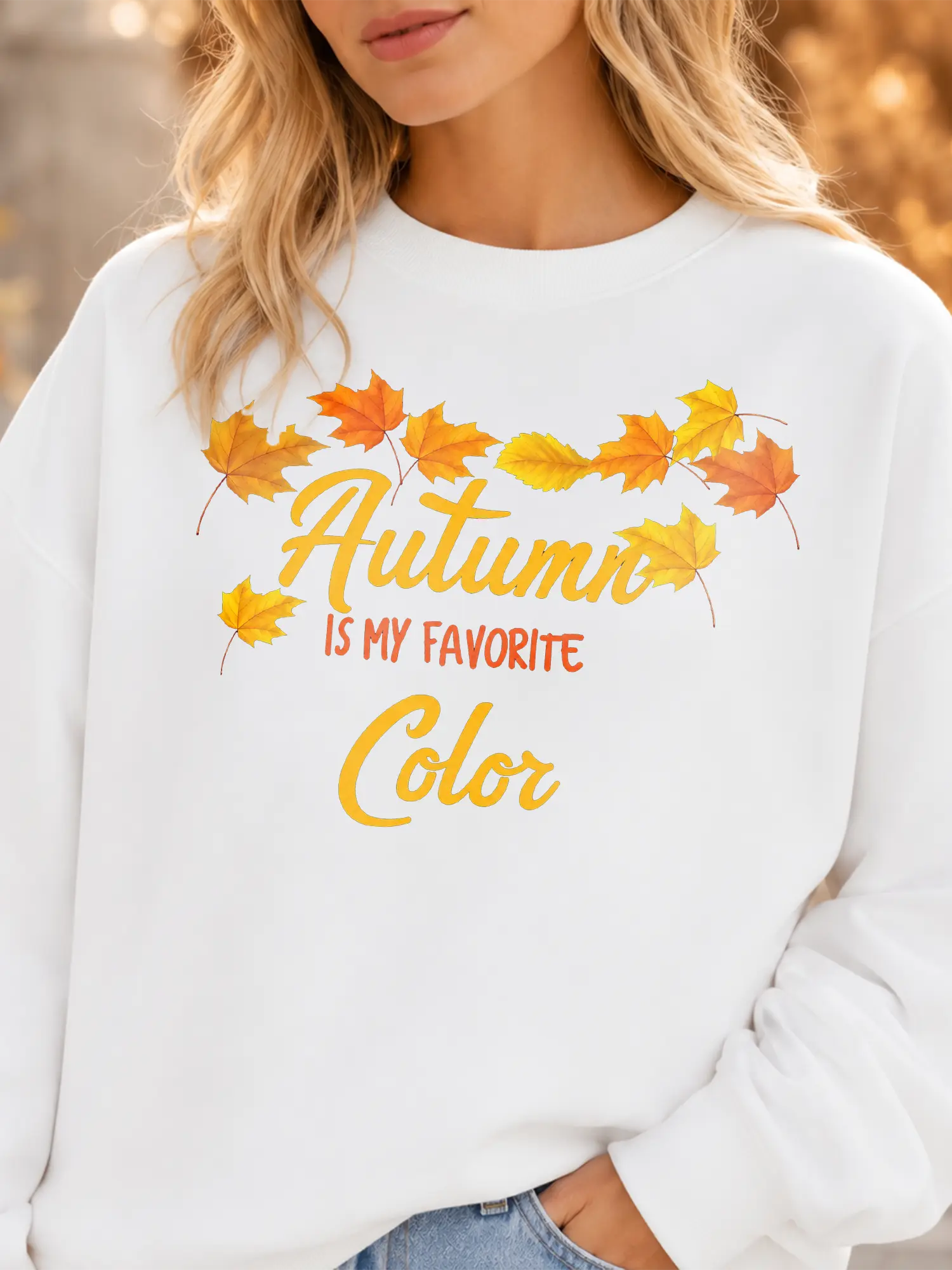 Autumn Is My Favorite Color Sweatshirt Cozy Fall Autumncore Vintage T-Shirt Cozy Aesthetic Top Yellow Orange Graphic Print Fall Leaves Design Seasonal Long Sleeve Fall Themed Hoodie