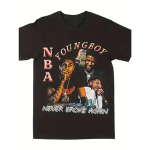 Men's Youngboy Graphic T-Shirt - Soft Cotton, Stretch Fabric, Crew Neck, Machine Washable - Never Broke Again Design, Regular Fit, Ideal for All Seasons