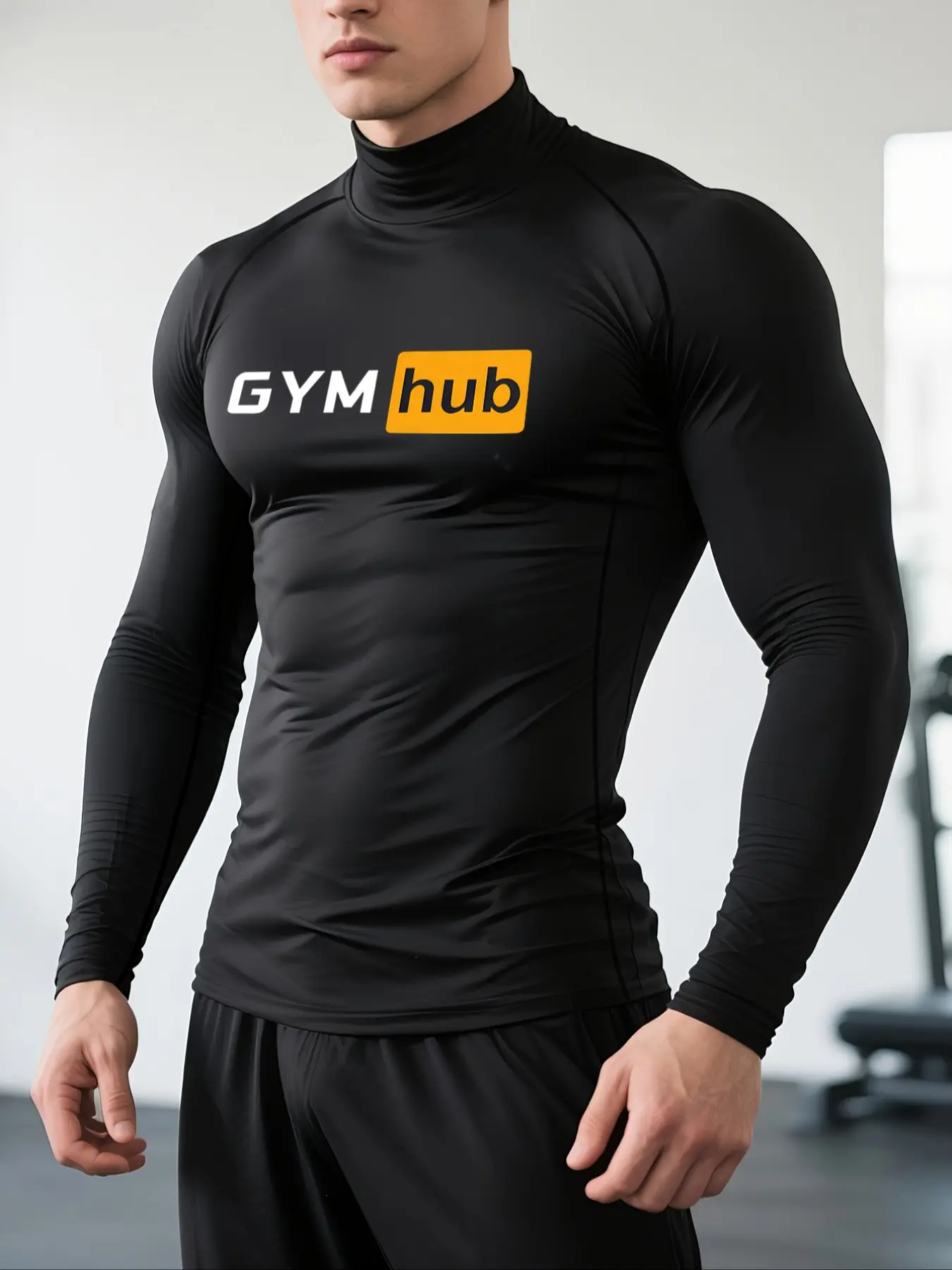 Gymhub Men’s Long Sleeve Dry Fit Compression Gym T-Shirt with Graphic Print, Muscle Fit Performance Training Shirt for Gym Workouts, Running, Fitness Training, Compression Sports Tee, Fitness Shirts, Athletic T Shirt and Everyday Active Wear