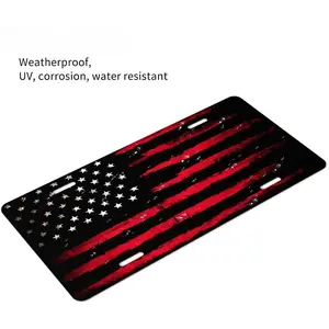 Front License Plate Cover Car Decor Accessory Aluminum Metal Rust-Proof US Car Plate Novelty Vanity Tag Cover with 4 Holes for Men Women 6 * 12 in - Black Red American Flag Weatherproof UV Corrosion Resistant