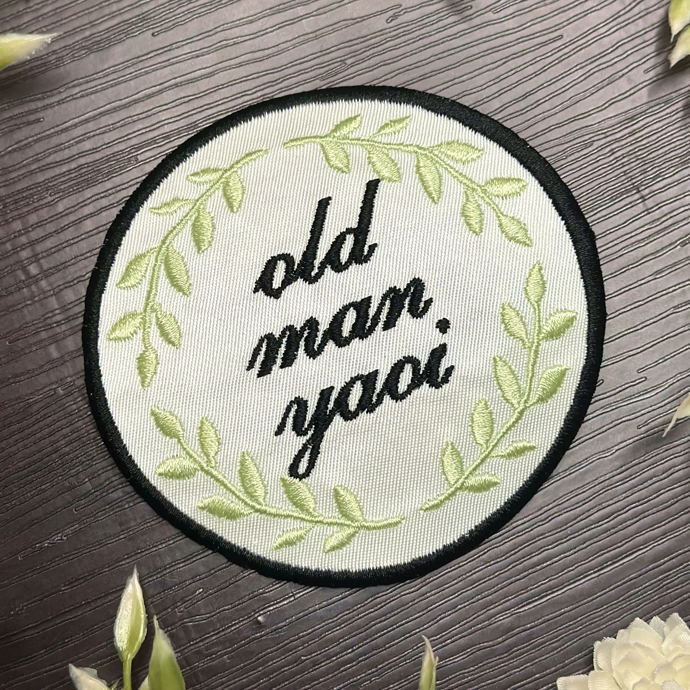 Iron-On Embroidery Patch, "Old Man Yaoi" Fujoshi Fudanshi Internet Anime Culture Meme Embroidered Patch for Clothing, Jackets, Hats, Durable Twill with Premium Polyester Original Embroidered Design