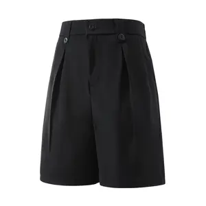 Men’s black suit shorts, high-waisted pleated dress shorts, casual/formal business shorts for summer