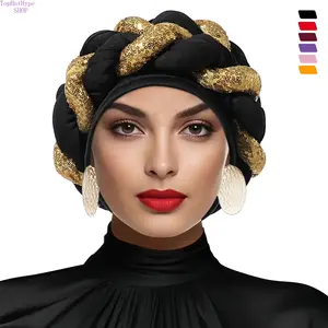 Women’s Ethnic‑Inspired Twisted Sequin Color‑Block Head Wrap, Fashion Thick Braid Cross‑Design Headband Hat, Soft Decorative Versatile Hair Accessory, Ideal for Daily Styling, Party Events, Vacation Outfits and Boho‑Chic Occasions