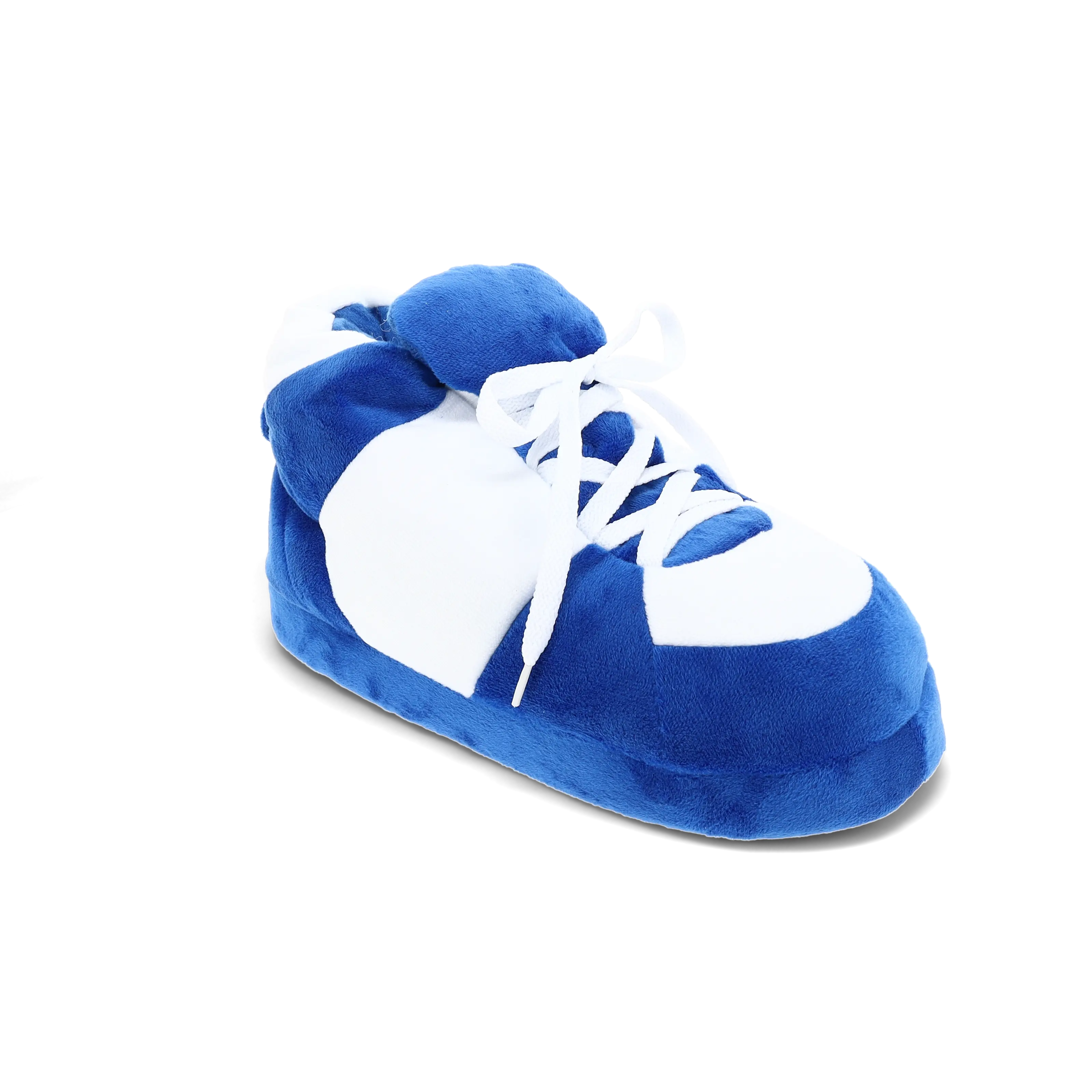 Blue and White Happy Feet Slippers for Women and Men - Cozy Memory Foam Footbed, Sturdy Rubber Soles, Non-Skid, Plush Velvety Material, 100% Breathable Polyester, Fashionable Home Loungewear