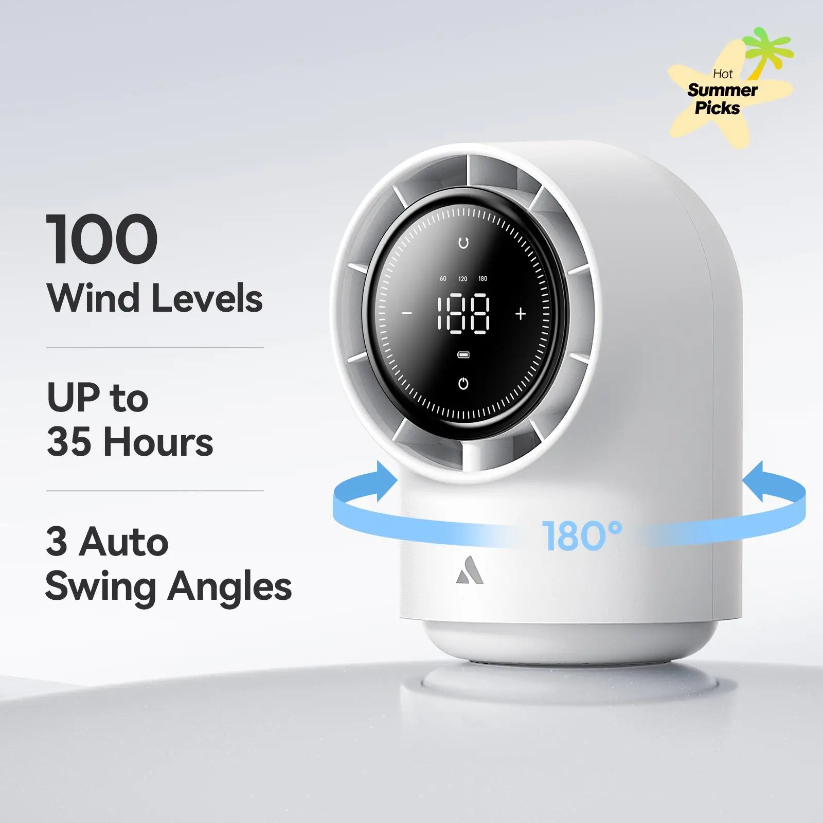 Aecooly Touch Control Desk Fan, 100 Speeds Quiet Bedroom Digital Display 8000mAh 3 Oscillation Angles Battery Powered Small Desktop Table Fan for Bedr