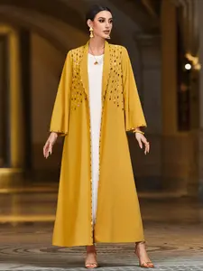 Women's Open Front Long Robe Abaya, Modesty Abaya, Ginger Water Drill Design, Casual Middle Eastern Style, For Muslim, Comfortable & Stylish