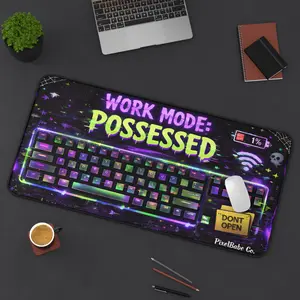 Work Mode: Possessed Desk Mat | Neon Keyboard Gaming Mousepad