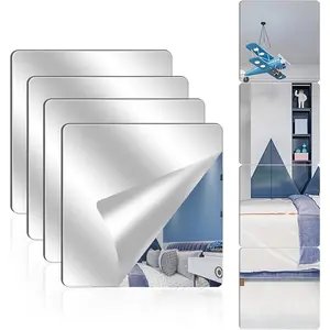 4 Pack  Mirrors for Wall,8 x 8 Inch Self Adhesive Frameless Small Mirror Tiles, Flexible Plastic Mirror Sheets for Bedroom  Gym Door (8 * 8 inch)