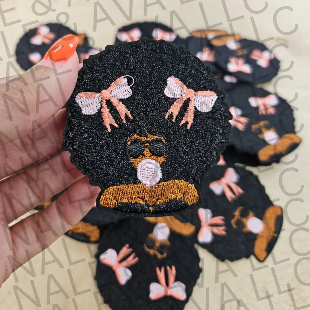 Black Girl Afro Bow Hat Patch (3 Patches)