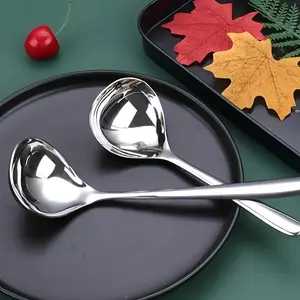 2pcs Stainless Steel Large Head Spoon Adult Drinking Soup Thickened Long Handle Household Kitchen Seasoning Drinking Porridge Hot Pot Special Large Serving Soup Long Handle Spoon Large Mouth Dry Rice Spoon For Restaurant Culinary Cutlery
