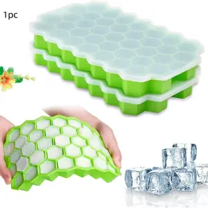 37-Cube Ice Tray with Lid, BPA-Free Food-Grade Reusable Ice Mold, Honeycomb Grid Refrigerator Ice Maker, Home Kitchen Party Juice Ice Cube Tray