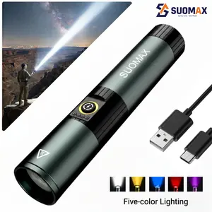 SUOMAX 5-in-1 Strong Flashlight, 1800LM Super Bright LED Light, UV/RED/YELLOW/BLUE/WIGHT BEAM,  Five color flashlight, USB-C Rechargeable Pocket Torch Light, Magnetic lamp, IPX4 Waterproof, For night work, Campoing, Outdoor tacticle light