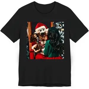 Terrifier Christmas Terrifier 3 Art The Clown T-Shirt Black, 100% Cotton, Single Side Printed, Black Short Sleeve T-shirt, 1 pc, Christmas Halloween Thanksgiving Gift