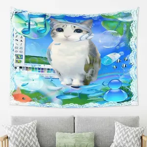 Frutiger Aero Cat Style Minimalist Design Tapestry, for Aesthetic Enthusiasts, Bedroom Decor, Suitable for Various Festivals, an Ideal Tapestry Gift, Wall Tapestry for Living Room, Bedroom, Office Home Decoration/Room Decor/Party Decoration
