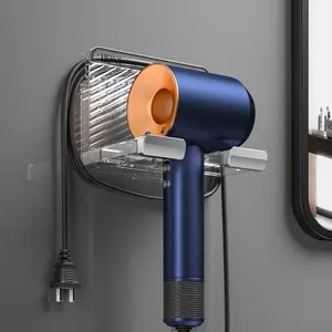 Wall-Mounted Hair Dryer Holder No-Drill Installation for Easy Setup Foldable Multi-Functional Bathroom Storage Rack Durable ABS Plastic Construction