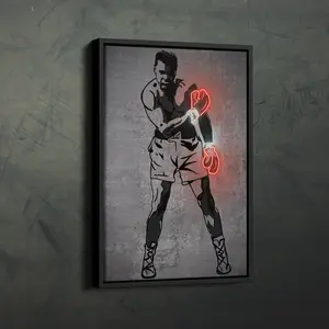 Muhammad Ali Poster Neon Boxing Canvas Wall Art Home Decor Framed Poster Man Cave Gift