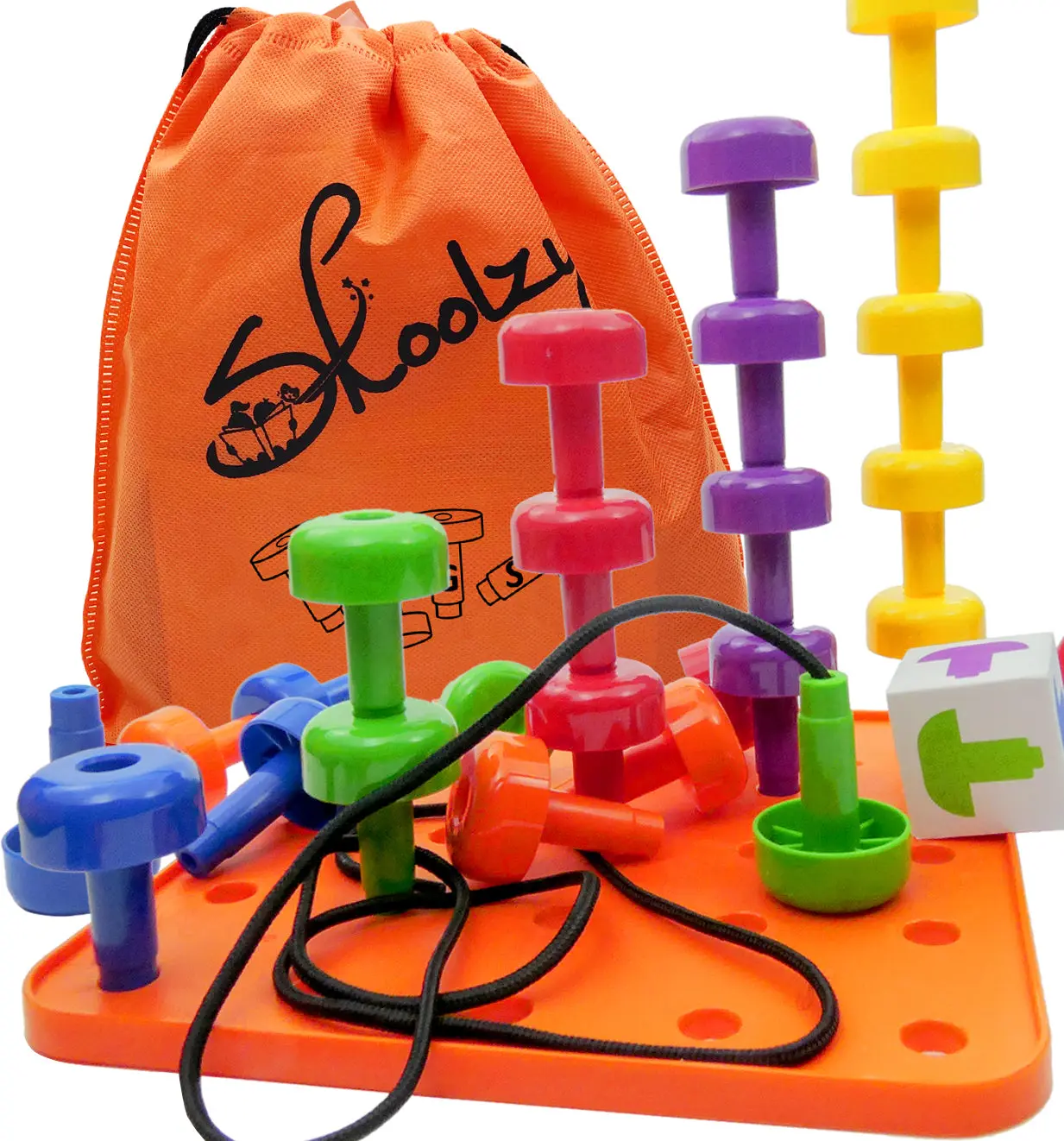 Peg Board 34 pcs with Plastic Board , Lacing String, Storage Bag & ebook