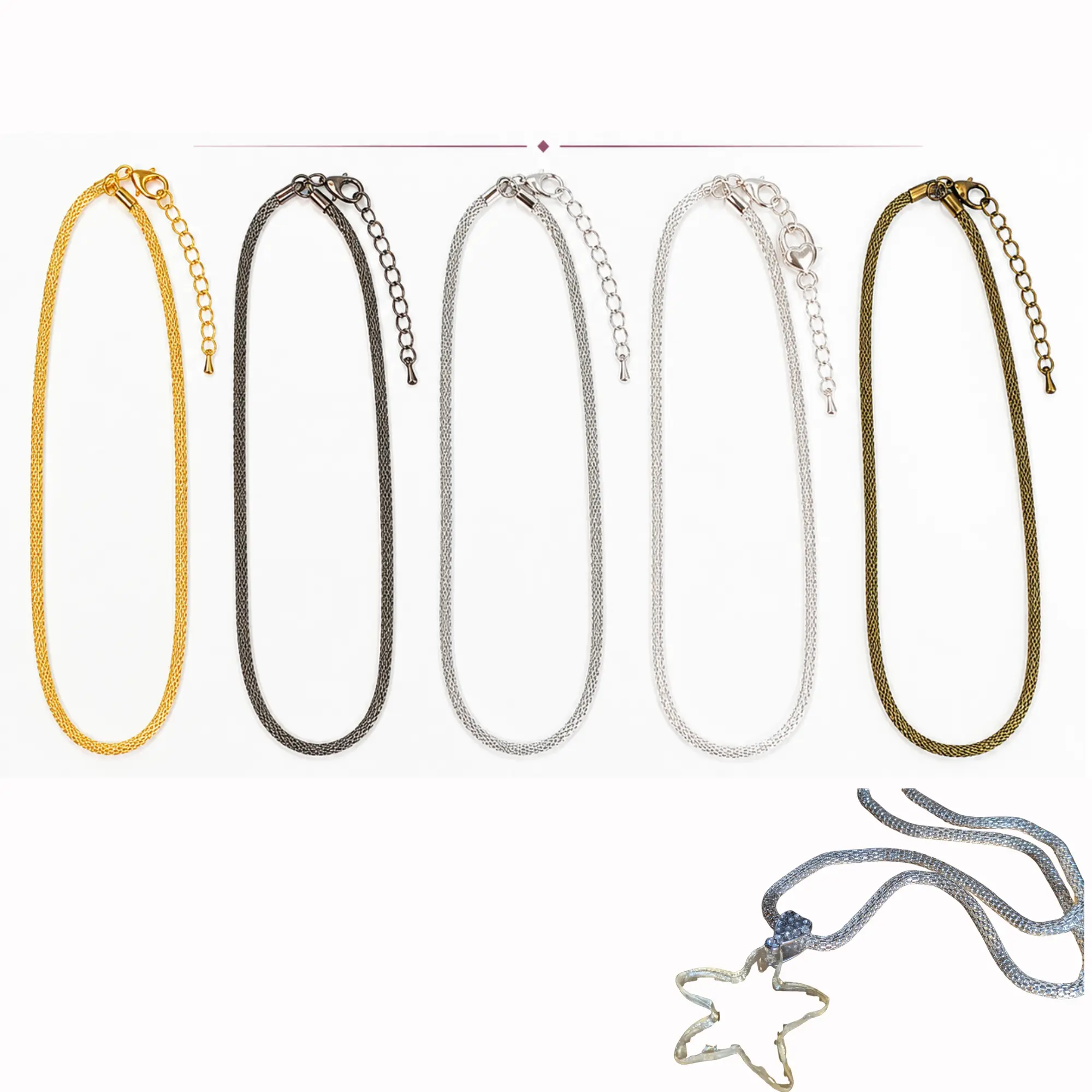 Mesh Snake Chain Necklace Set for Pendants, Craft DIY Jewelry Supplies, Gift for Beaders, 14 Inch, Pack of 6 or 30