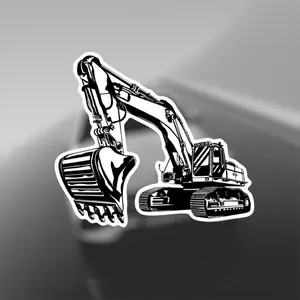 Adhesive Tape Excavator Stickers, Car decorative sticker - Black and White Cartoon Design Climate Resistant, Suitable for Cars, SUVs, Motorcycles, laptops, windows