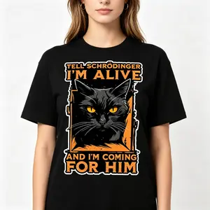 "Quantum Cat" Funny Meme Graphic Tee |   Black Cat Humor Statement T-Shirt |   Unisex Streetwear Casual Daily Wear Top