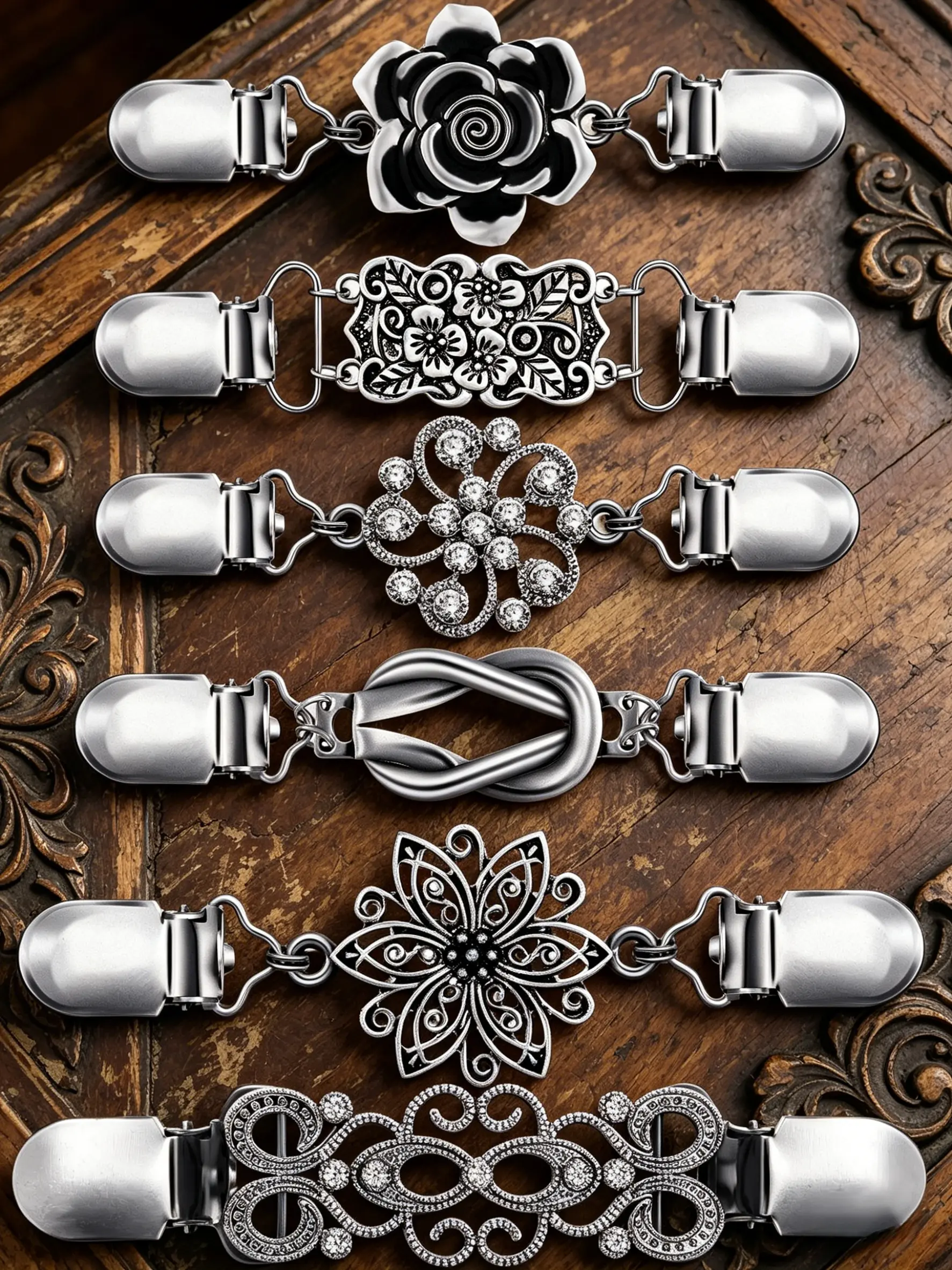 6-Piece Vintage Floral Brooch Pin Clips for Women, Sparkling Rhinestone Sweater Shawl Clasps, Elegant Decor for Cardigans and Dresses, Brooch Pin Clip, Decor Pins
