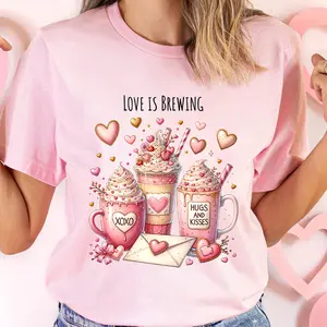 Love Is Brewing Coffee T-Shirt Valentine's Day Pink Drinks Shirt Cute  Coffee Lover Gifts For Her