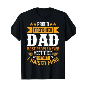 Men's Proud Firefighter Dad Shirt - "I Raised My Hero" Slogan T-Shirt, 100% Cotton Casual Short Sleeve Round Neck Tee with Fire Department Parent Pride Design, Machine Washable Statement Outfit
