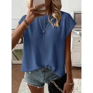 Women Casual Solid Color Loose Fit Batwing Sleeve Pullover Sweater Vest Fabric Knitwear