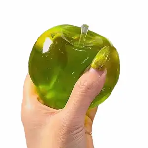 Satisfying Green Apple Squishy, Slow Rebound Maltose Stress Relief Toy, Soft Transparent Fruit Squeeze Fidget Toy