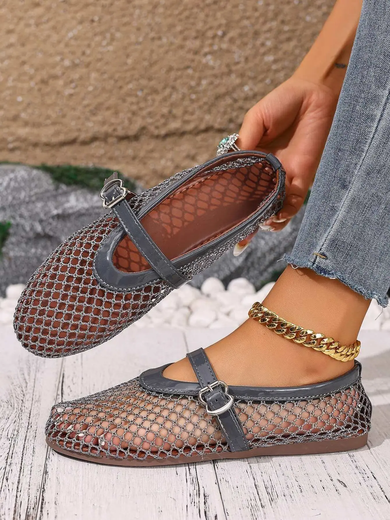 Women's New Fashion Hollow Out Design Casual Fashionable Flats, Summer Shoes, Pure Color Fabric, Rubber, Simple and Elegant, Perfect for Walking and Beach Outings