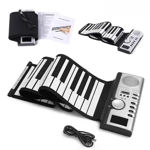 61 Keys Roll Up Piano Keyboard Portable Soft Silicone Electronic Foldable Bluetooth Digital Piano with Built-in Speaker LCD Display Recording MIDI Function