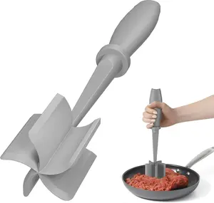 Meat Chopper, Hamburger Grinder, Premium Heat Resistant Smasher for Ground Beef, Burger Grinder Nylon Potato Mix Tool-Grey