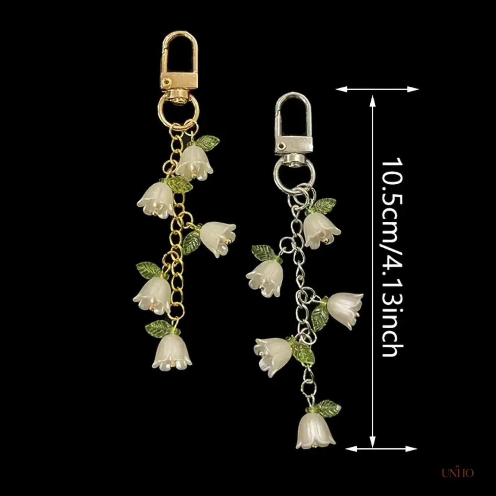 Women's Blush Pink Korean Sweet Metal Key Ring Purse Charm - Chic DIY Bag Accessory with Delicate Butterfly, Lily of the Valley, Cherry Blossom Motifs for Handbags, Backpacks, Purse Charms, Bag Charm