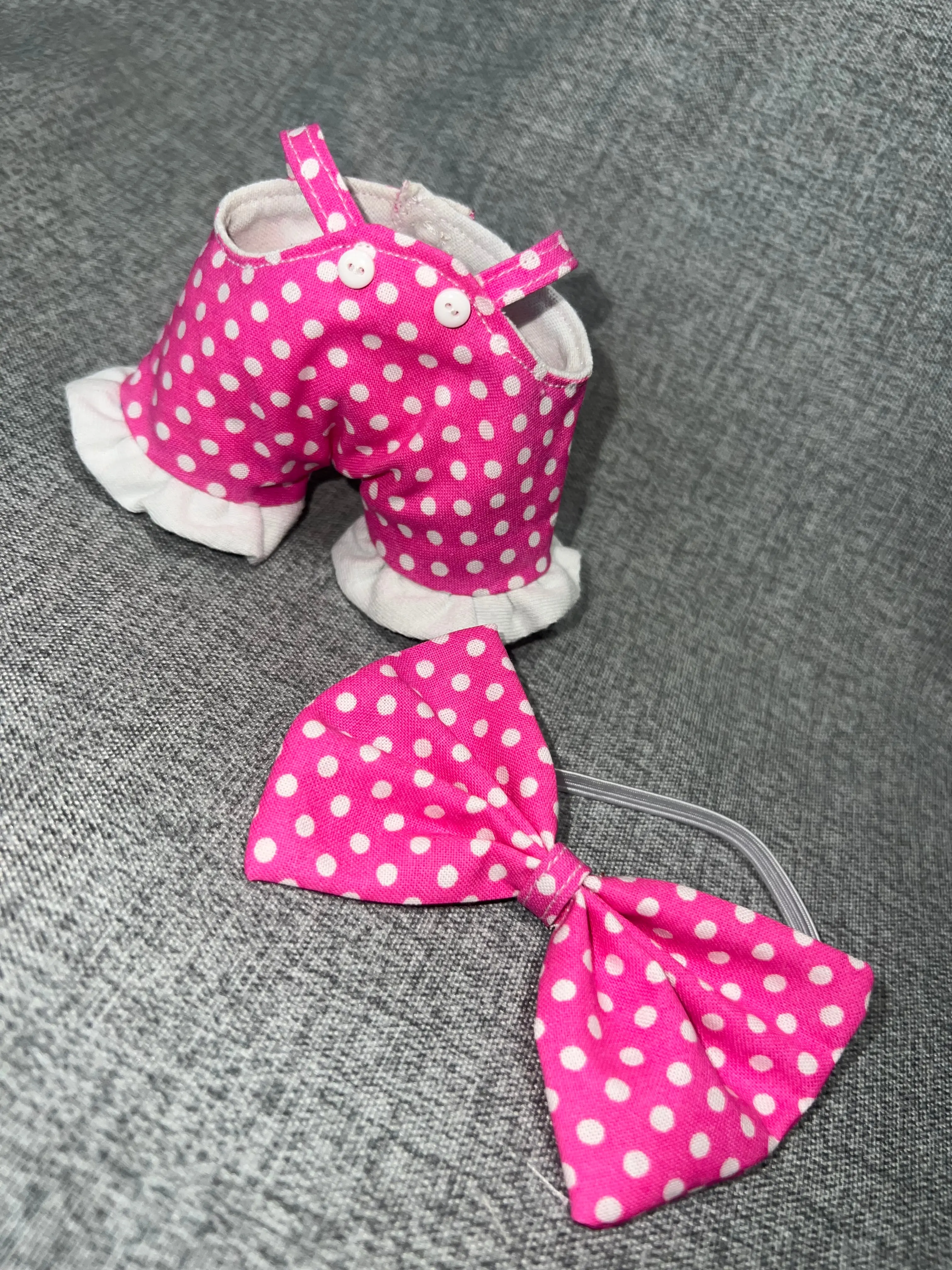 Pink Polka Dot Ruffle Romper & Bow Set