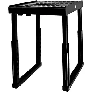 Locker Organizer Shelf, Adjustable Width and Height, Stackable, Ideal for School, Office, Gym Lockers, Kitchen Cabinets & Under Sink Organization (Black)