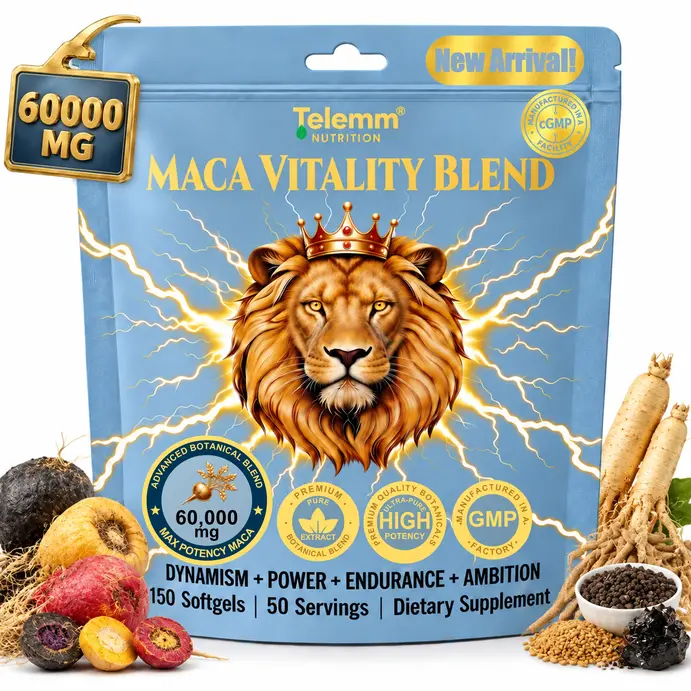 Telem Natural Maca Rhizome Softgels,60000mg Multi-Hue Maca Root Blend with Shilajit,Ashwagandha,Panax Ginseng,Caffeine Free Daily Plant-Based Nourishment for Adult Users,150 Softgels 50 Daily Servings,Mild Low-Allergen GMP Herbal Supplement, Dietary, 150
