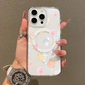Soft Girl Magnetic Case for iPhone11/12/13/14/15/16/17/promax, Pastel Seashells Phone Case Lightweight, Drop-Proof, MagSafe Compatible | Perfect for Teen Girls