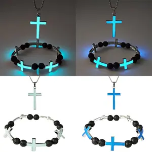 Black Light Luminous Cross Necklace Set for Men and Women, Great for Wedding Accessories and Birthday Gifts
