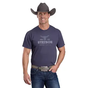 Stetson Unisex Longhorn Screenprint Navy 100% Cotton S/S T-Shirt