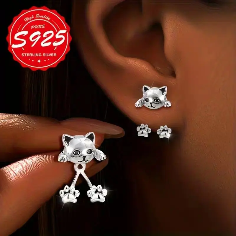 Women's S925 Silver Cat Paw Earrings - Unique Design Creative Pet-Themed Accessory, Hypoallergenic for Sensitive Ears, Party & Everyday Wear, Gift Idea Jewelry (Basic, Business, Baroque, Ethnic Styles)