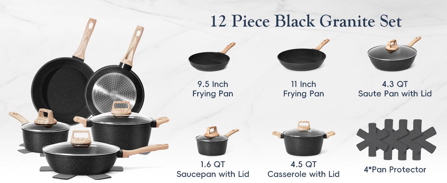 SODAY 12 Pcs Pots and Pans Set Non Stick, Kitchen Cookware Sets White Granite Nonstick Cooking Set with Frying Pans, Saucepans,Nonstick Pots with Glass Lid (NO PFOS, PFOA),Kitchenware,stock up on specials, DealsForYouDays,Father's Day Gift