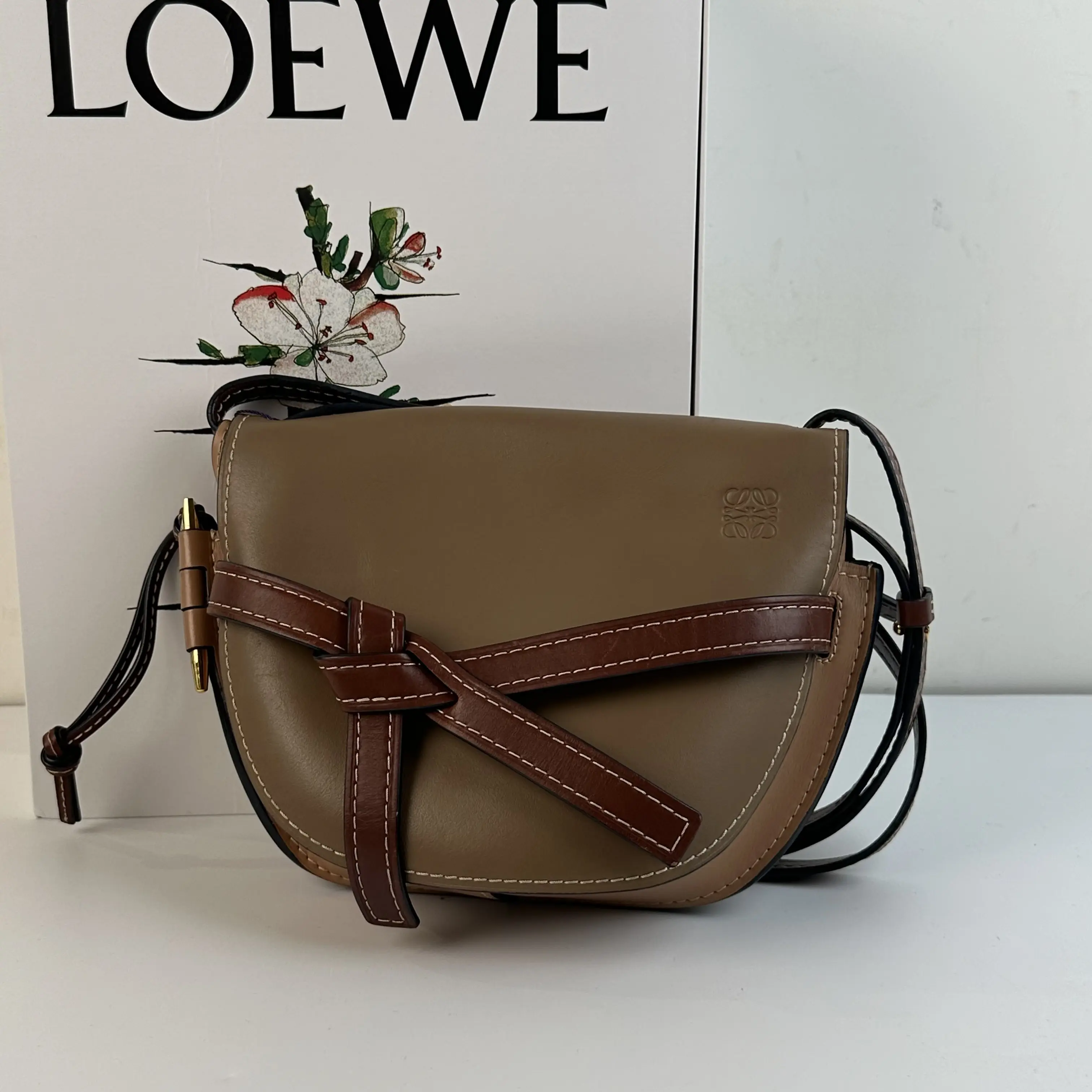 Pre-owned Loewe Mini Gate Dual Color Leather Saddle Crossbody Bag								