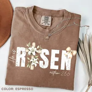 Comfort Colors He is Risen Shirt, Risen Tee, Retro Easter Day Shirt, He is Risen Bow Tee, Easter Christian T-shirt, Easter Bible Verse Tshirt