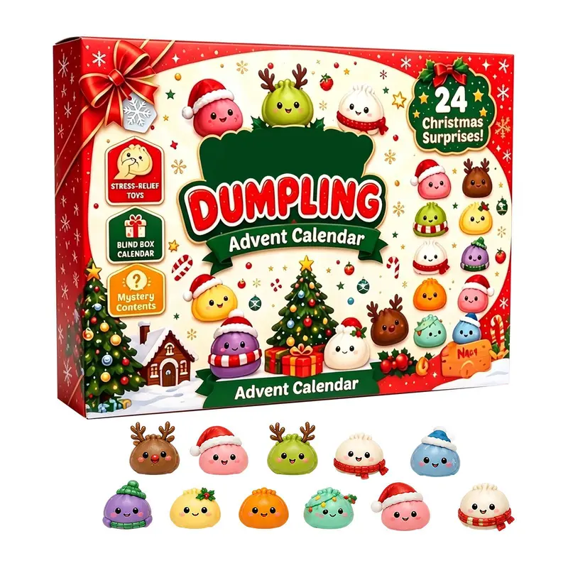 Christmas Mini Squishies Advent Calendar 2026, 24 Days Dumpling Squishies Toys Countdown Calendar, Christmas Decor Mini Glitter Squishie Squeezy Toys
