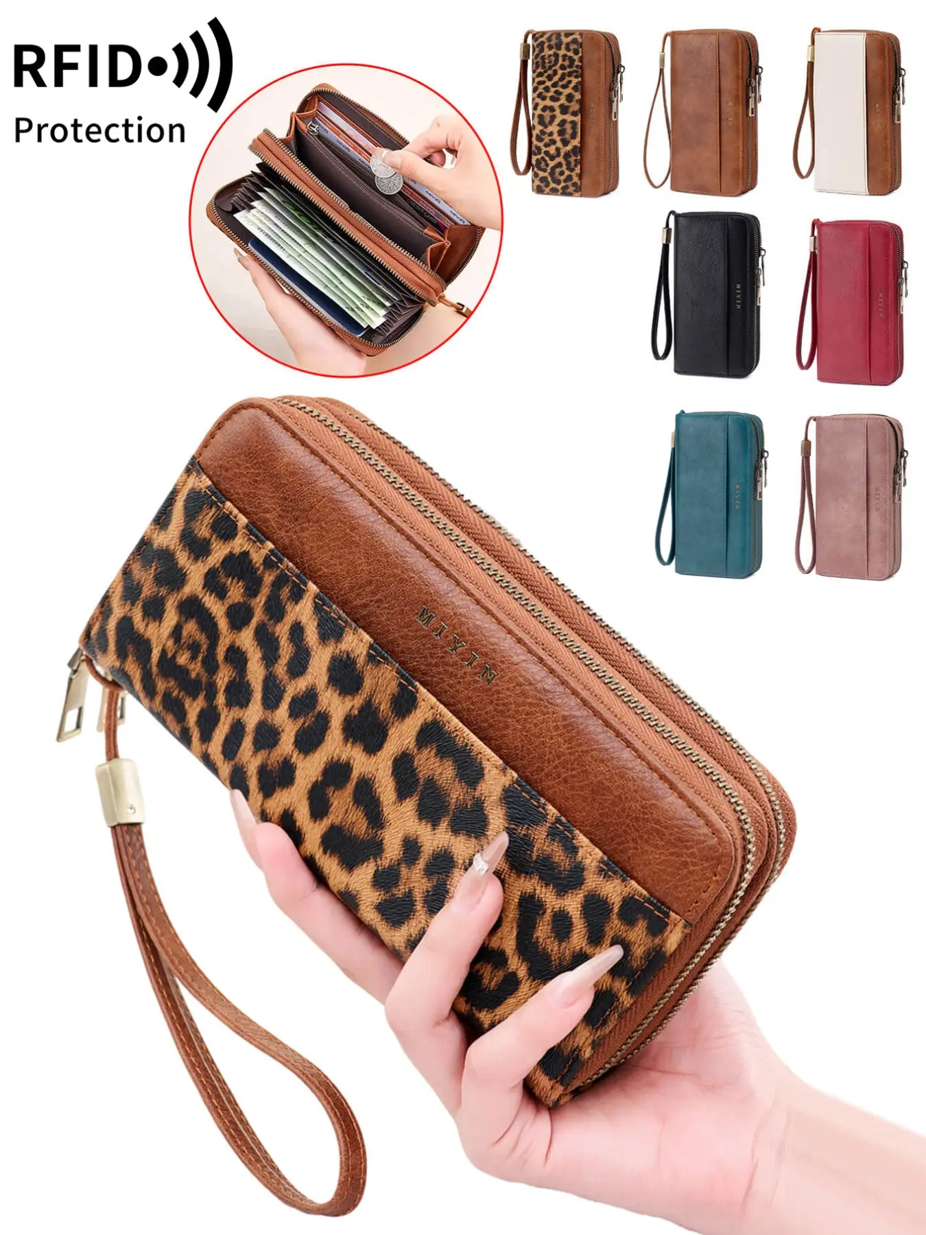 Women's Long Wallet, Multi-Card Slot High-Quality RFID Blocking Handbag, Money Bag Purse, Vintage Plain Design, Multiple Compartments, Wrist Strap, Adjustable RFID Wristlet, Zip Wristlet, Ideal Gift, Zipper Wristlet Purse