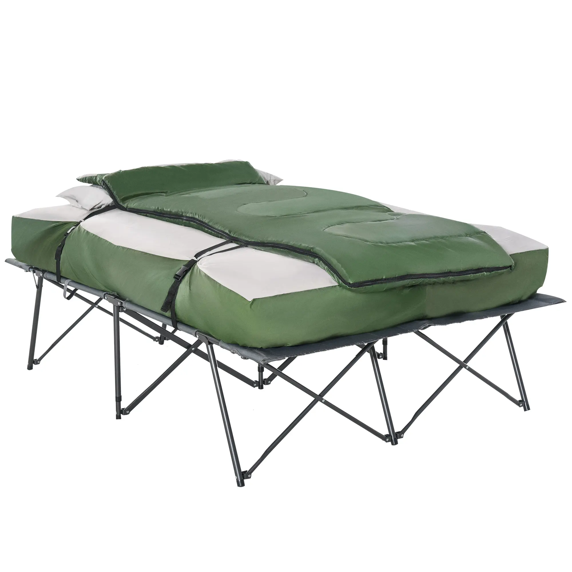 Foldable double camping bed set inflatable air mattress comfort pillows sleeping bag foot pump included lightweight portable layout for outdoor travel camping beach vacation