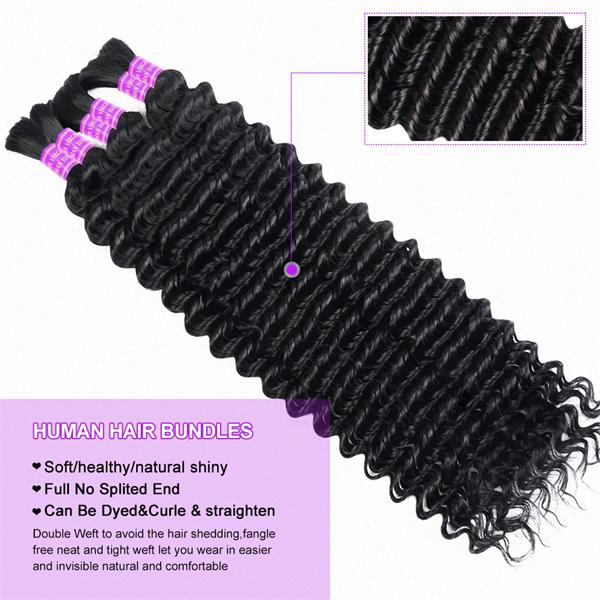 Weekly Picks Ama Deep Wave Bulk Human Hair For Braiding 14-28 Inch Unprocessed No Weft Deep Curly Human Hair Extensions 100g/pc TiktokShopSpringGlowUp