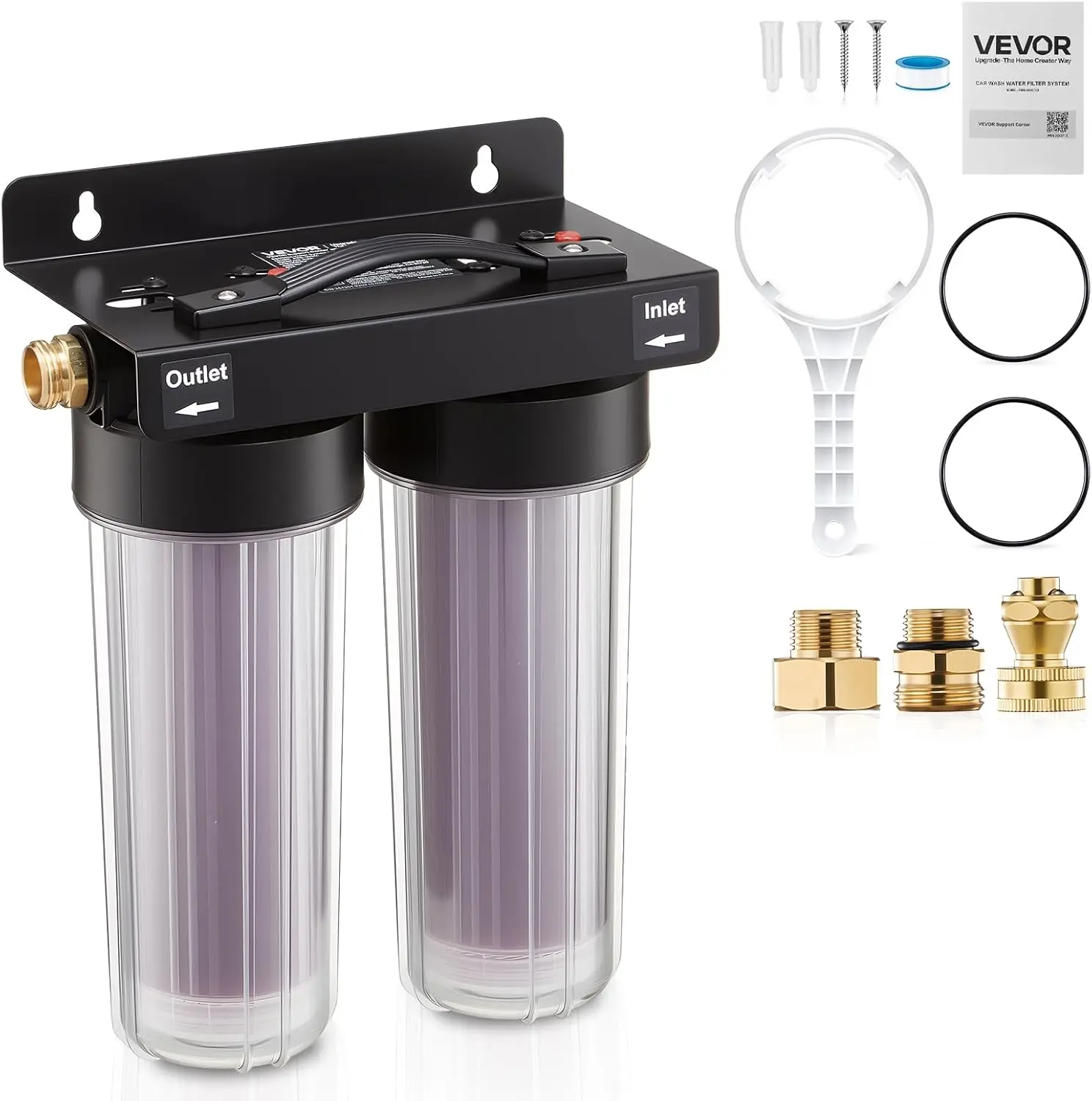 VEVOR Deionized Water System for Car Wash, Spotless Car Wash Water System with 2 x 0.5L Color Changing Resin, Spot-Free Deionized Water Filter for Cars RVs Motorcycles Windows